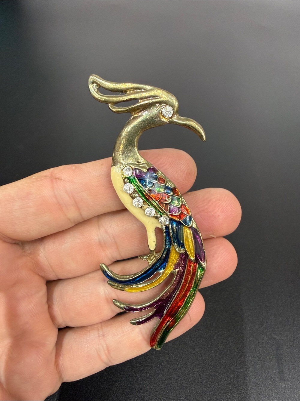 Gold-Tone Multicolor Enamel Bird Brooch with Crystal Accents